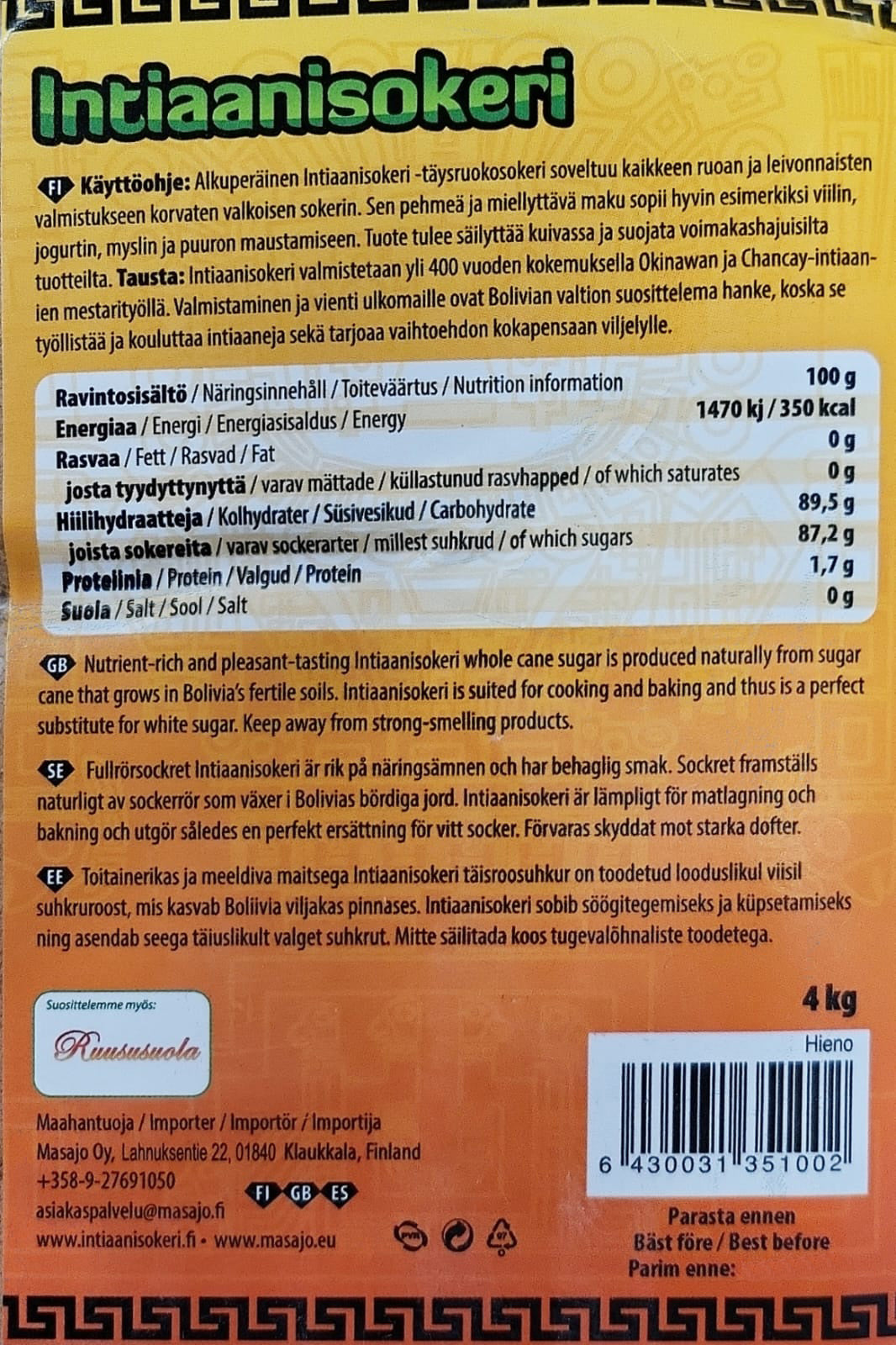 Intiaanisokeri hieno 4 kg (Loppu)